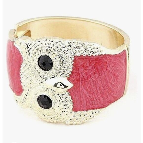 Fashion Cute Enamel Owl Bangle Fold-Over Bracelet / Red - Picture 1 of 7